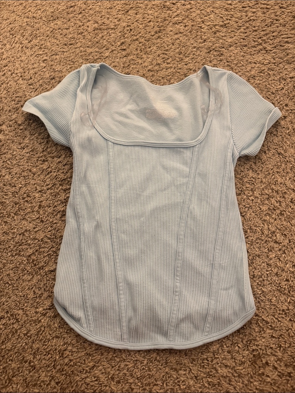 Women's Light Blue Ribbed Square Neck Top